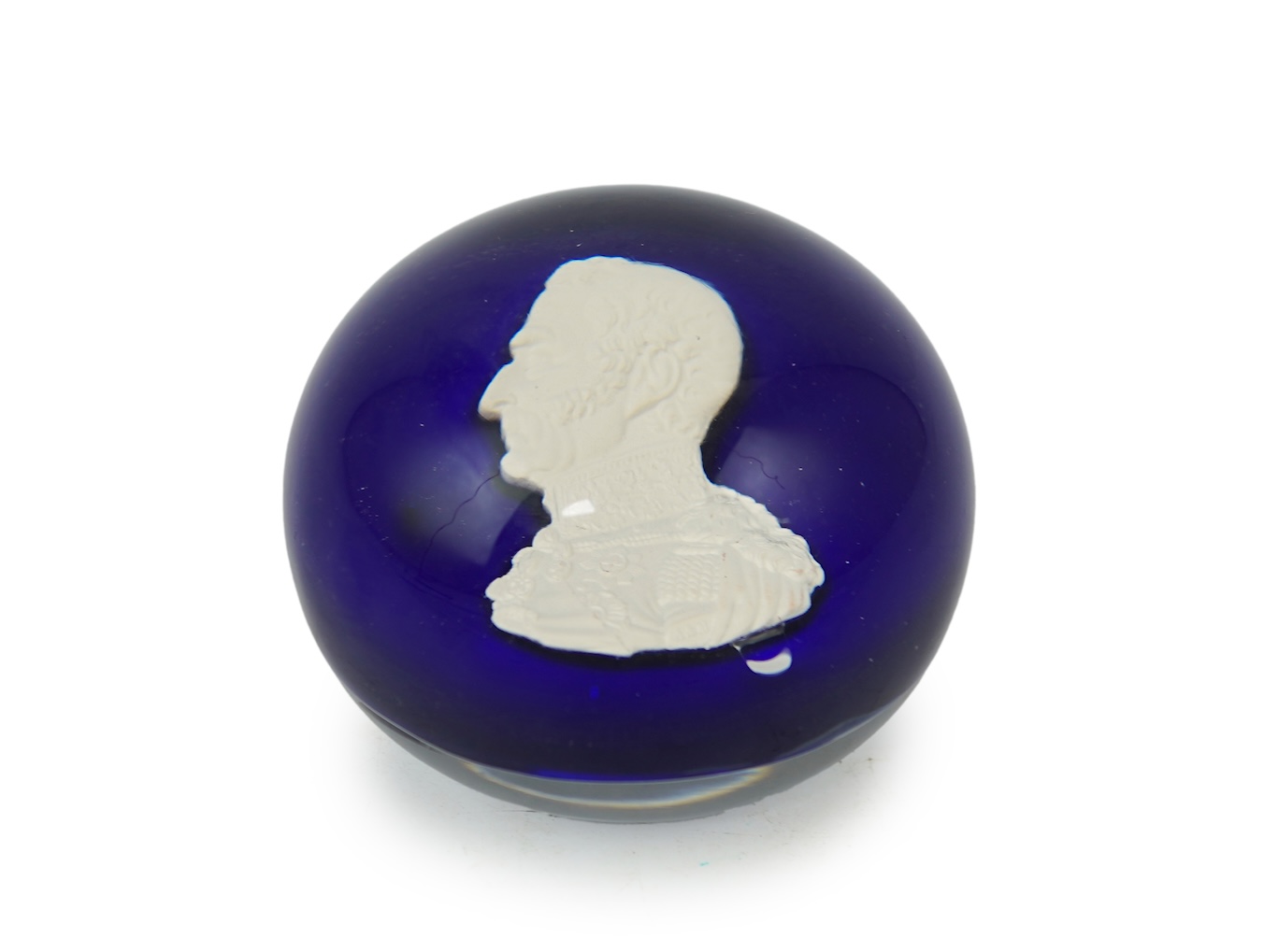A Clichy Duke of Wellington sulphide paperweight, mid 19th century
